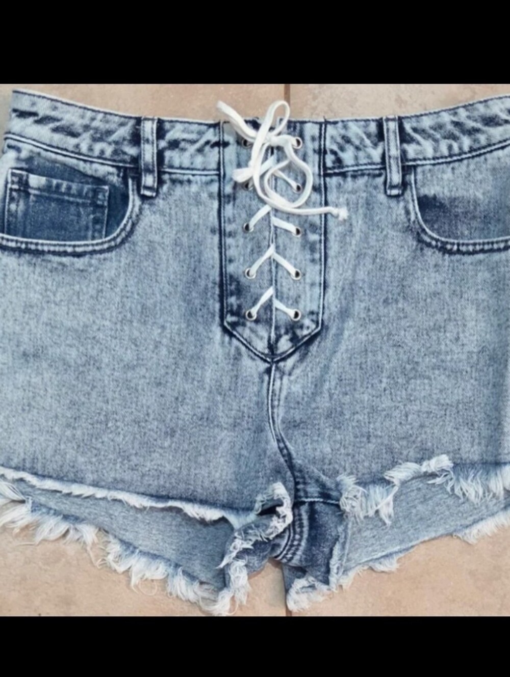 Pacsun Lace Up Denim Shorts Short Pants Size 29 Woman (8) Blue Jean Cut Offs
